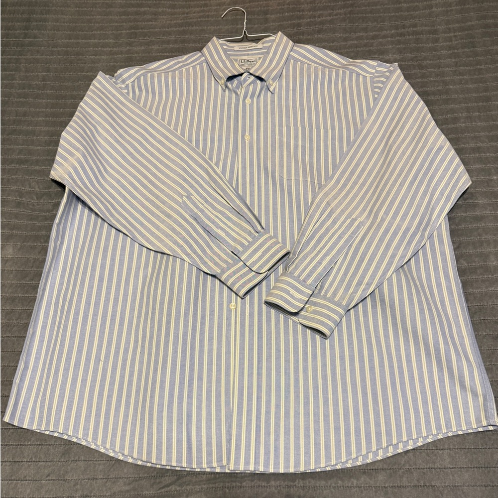 Lands' End Blue and White Striped Casual Shirt